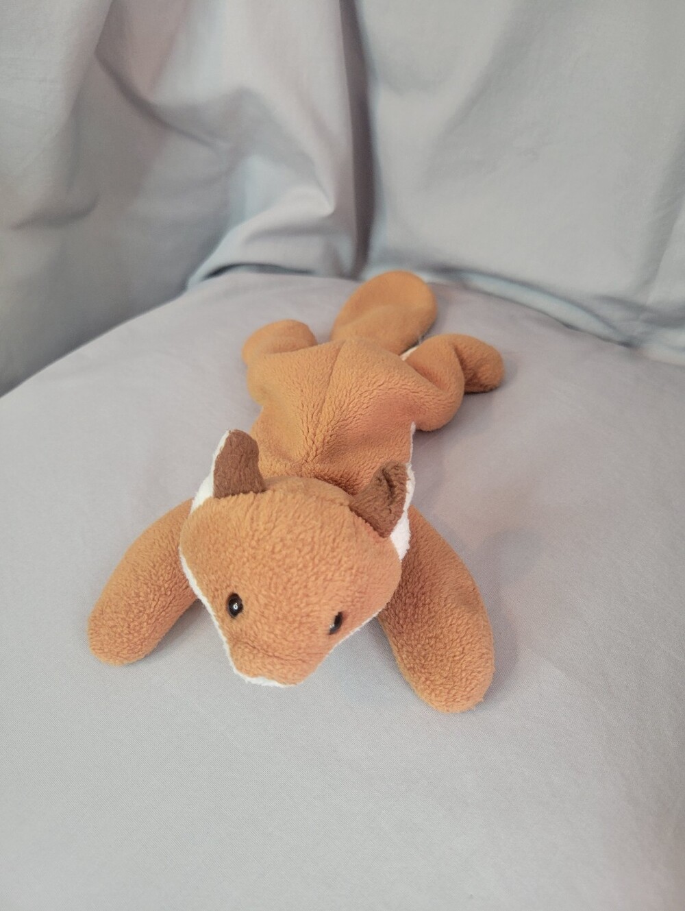 Ty Brown & White Fox Plush Beanie Baby, Rare Nose Error, Collectible